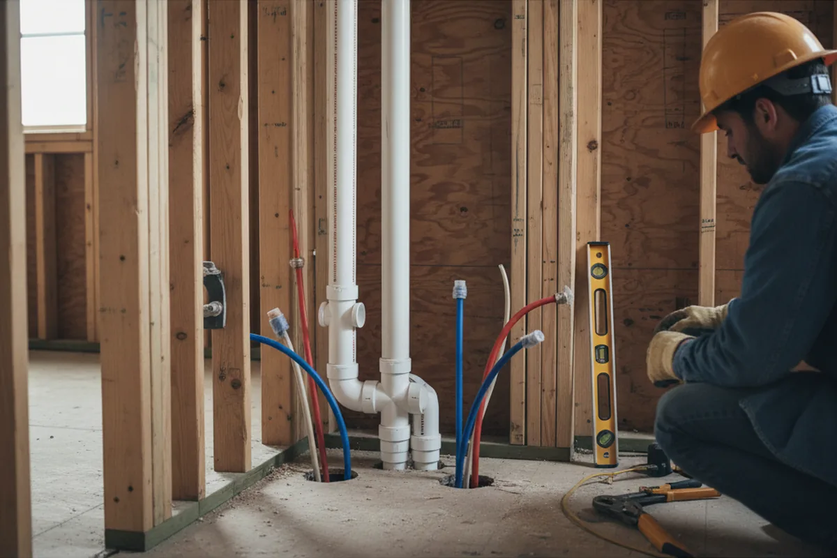 Drain and supply rough-in during Sump Pump Repair in Fair Grove
